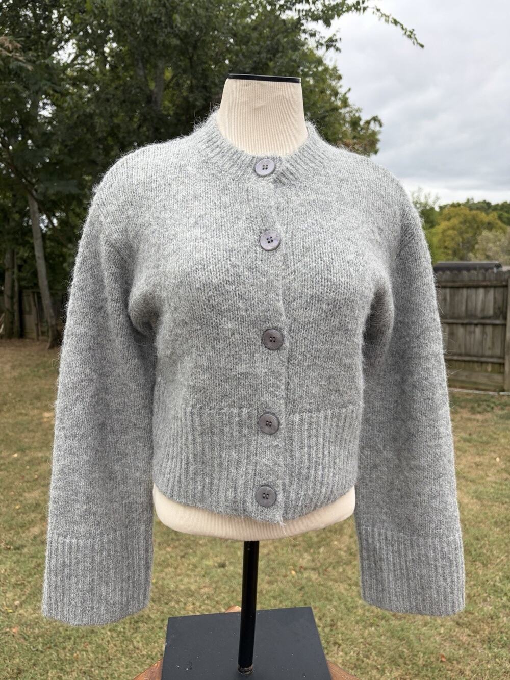 Zara Gray Alpaca Blend Cardigan Sweater Flare Sleeve Size Small